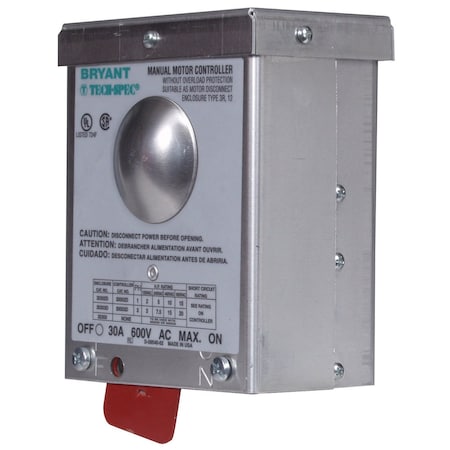 Bryant Toggle Switch, Motor Disconnects, Three Pole, 30A 600V AC, Side Wired Only, WithNEMA3R Enclosure 30303D